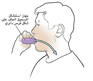 رجل يستخدم جهاز استنشاق المسحوق الجاف.